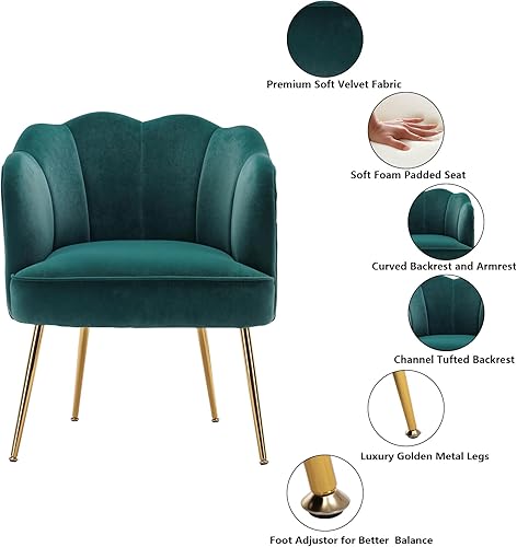 Miniatura 3 de Setawix Silla de terciopelo para sala de estar, sillón moderno para dormitorio con patas de metal dorado, silla tapizada de tela de felpa, sillas de