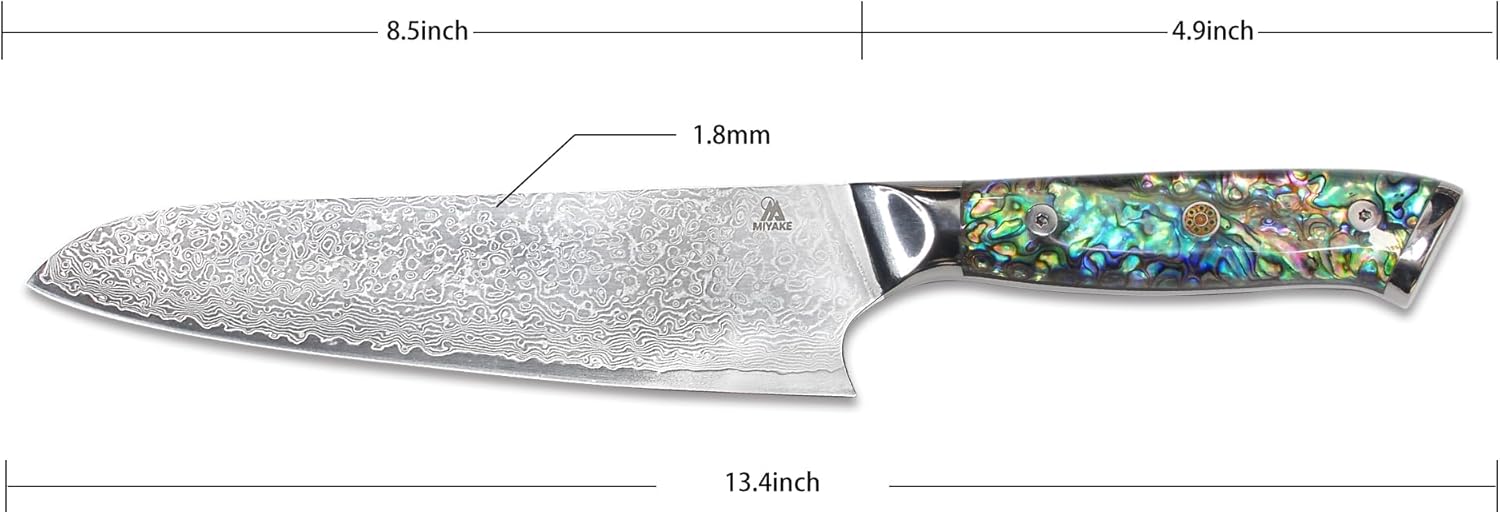 Miyake 8.5 inch Chef Knife, Professional Kitchen Knife Japanese Santoku Knife with Mother of Pearl Handle, Gift for Mom with Box Included