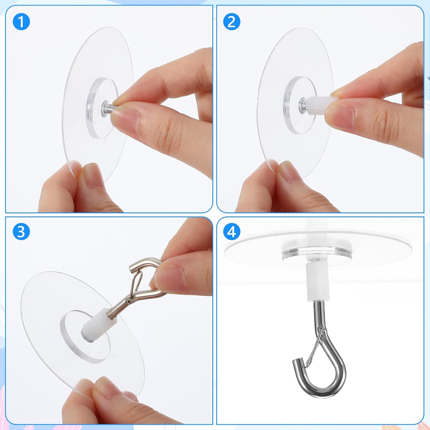 8 Pcs Adhesive Ceiling Hooks 30lbs Heavy Duty No Drill Ceiling Hooks For Hanging Plants, Stainless Steel Eye Hook With Safety Locks For Hanging Lights Plants Chimes Fans Wall Decor Kitchen Bathroom