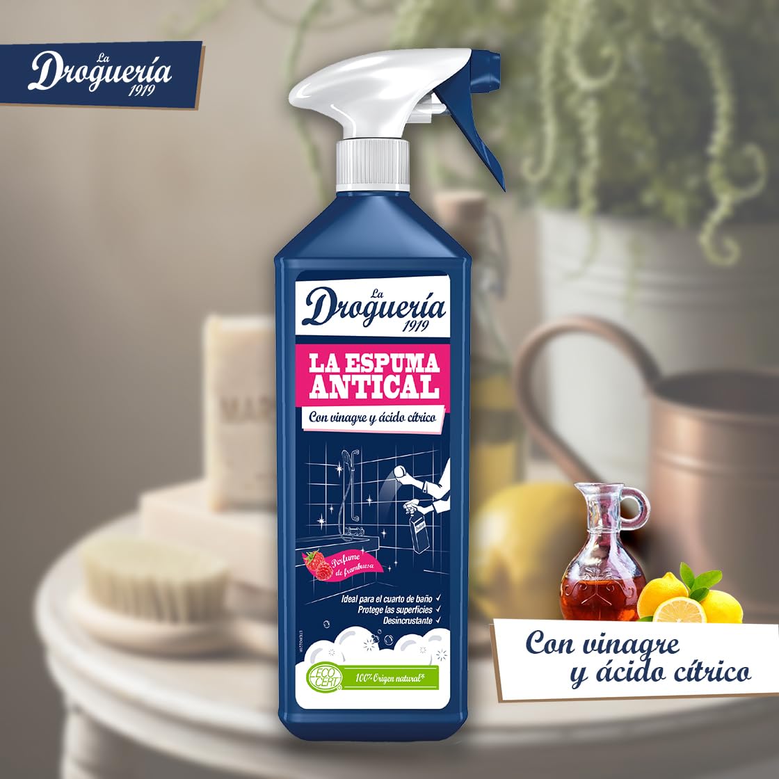 Espuma Antical Ecológica con Vinagre y Ácido Cítrico - 750mL - Espuma Duradera Ideal para Superficies Verticales - Desincrustante Baños y Cocinas