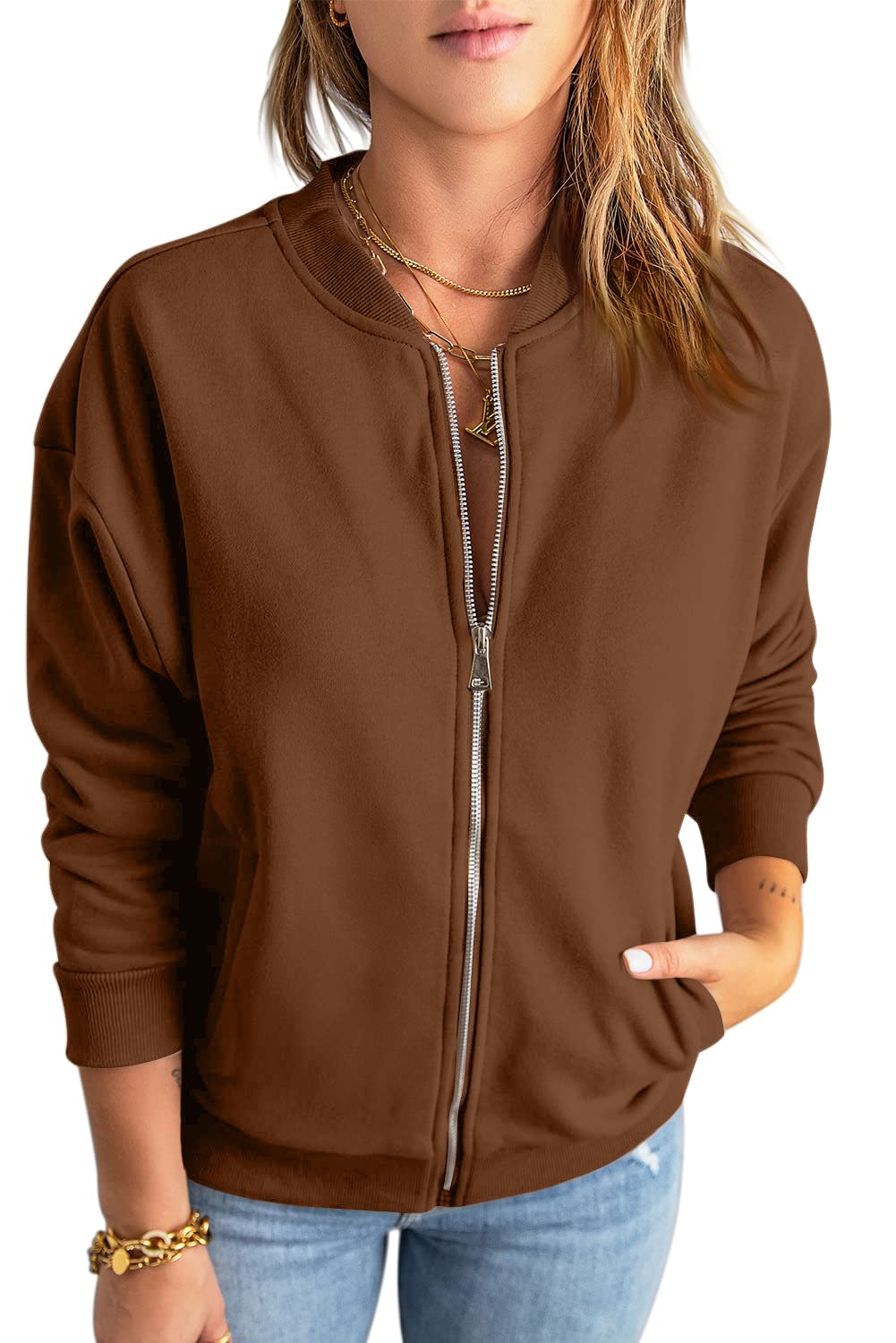 GeGekoko Womens Zip Up Sweatshirts Jackets Long Sleeve Casual Loose Outwear with Pockets