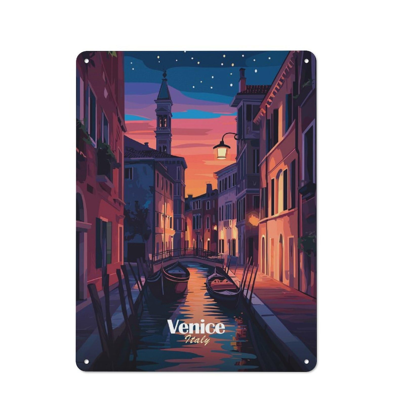 Junmoney Style-12 Venice Canal Night Tin Sign 40X30cm, Creative Studio Wall Plaque For Hobby Room, Office, Lounge Or Living Room