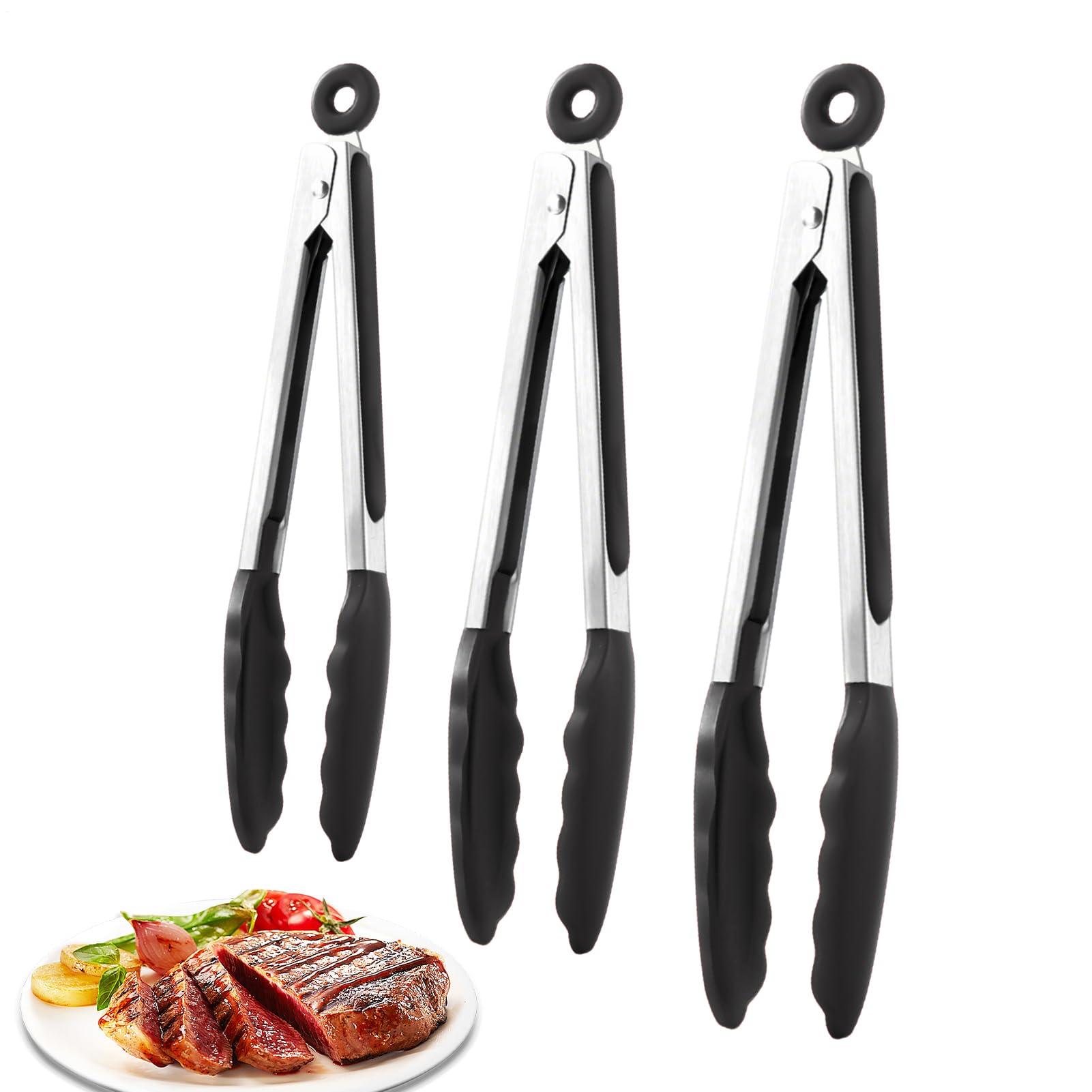 Pinze Per Grigliare Acciaio Inossidabile Bloccaggio Punte in Silicone | Pinze per Griglia in Acciaio Inossidabile Utensile Per Grigliare Barbecue Campeggio Giardino Cucina