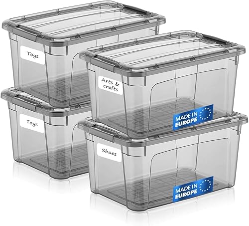 Tribello Contenedores de almacenamiento de 6 cuartos de galón con tapas, contenedores de almacenamiento de plástico con tapas de pestillo para