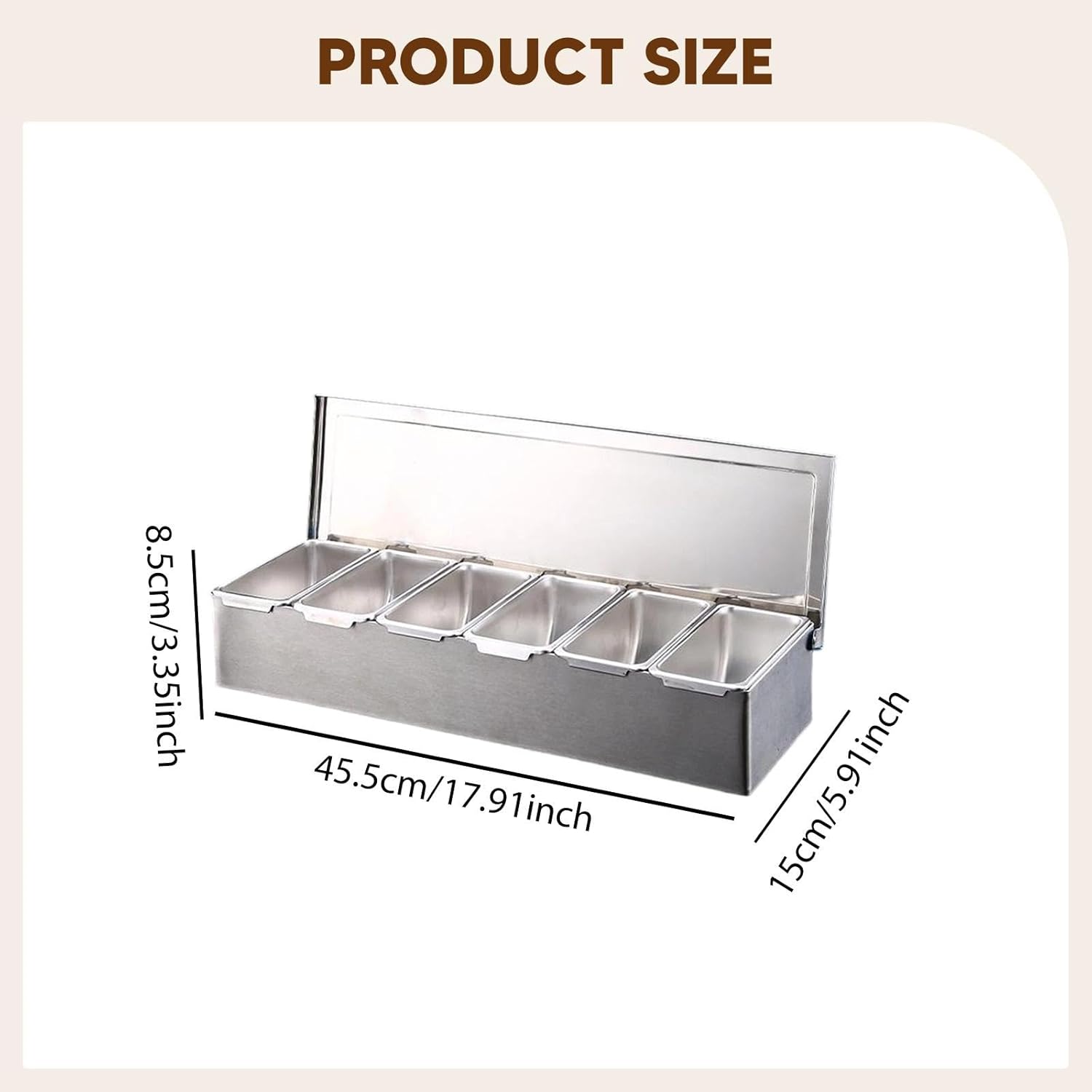 Seasoning Jars Stainless Steel Condiment Server Removable Compartments Dustproof Spice Rack Condiment Dispenser for Household, 6 Grids