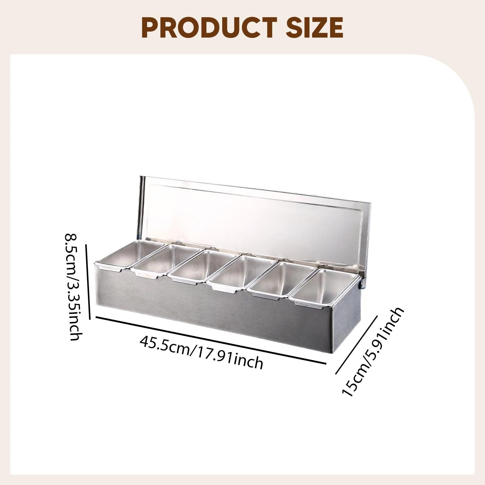 Barattolo per Condimenti in Acciaio Inox, Vassoio Multifunzionale per Condimenti con Scomparti Rimovibili, Organizer per Barbecue E Feste, 6 Griglie