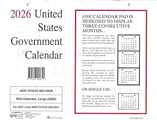 2026, US Government Monthly Wall Individual Calendar, Qty=2/PACK, 11 x 9,12-Month (Jan to Dec)
