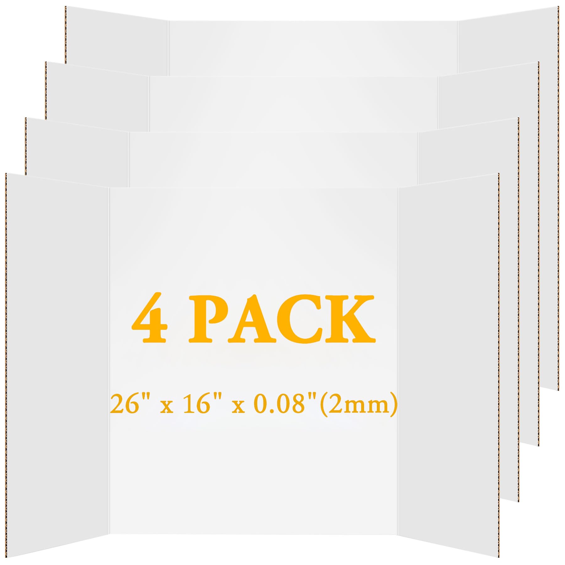 AKONEGE 4 cartoncini per poster a 3 pieghe, formato medio, 66 x 40,6 cm, colore bianco, cartone ondulato, per presentazioni scientifiche, progetti scolastici, mostre, presentazioni aziendali