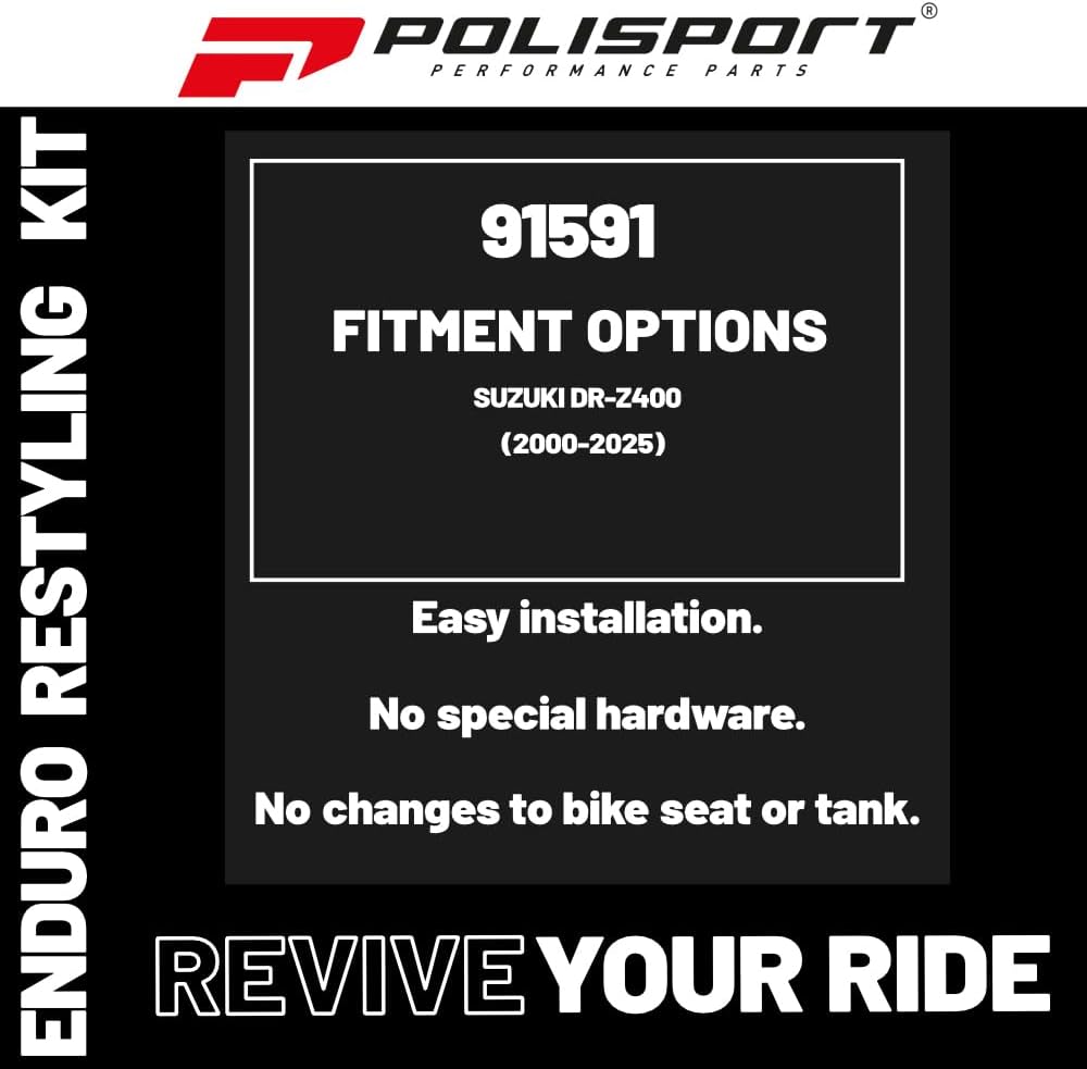 Polisport Motocross (MX) Restyling Kit for Suzuki DR-Z400 (2000-24) Dirt Bike – OEM Quality, Durable, Flexible & Perfect Fit – Black/White