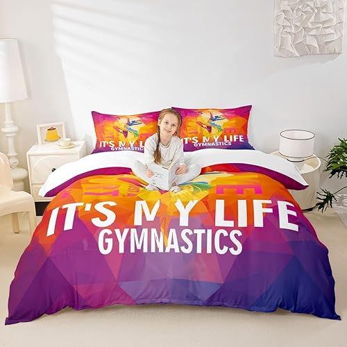 Miniatura 43 de Juego de funda de edredón para amantes de la gimnasia, tamaño Queen, silueta de gimnasta, juego de ropa de cama rosa para niños, adolescentes y