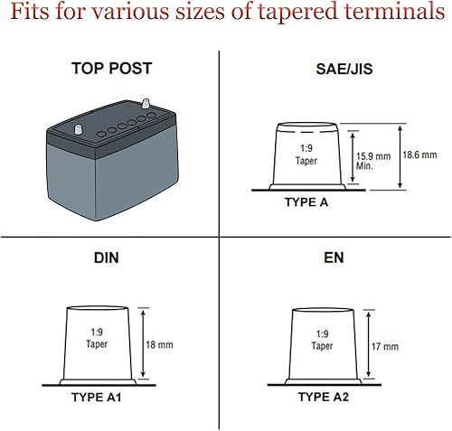 Miniatura 6 de Abrazadera de terminales de batería de plomo-ácido calibre 6x20 AWG  Conectores de 6 vías, positivo y negativo (+-) (par) para poste superior cónico