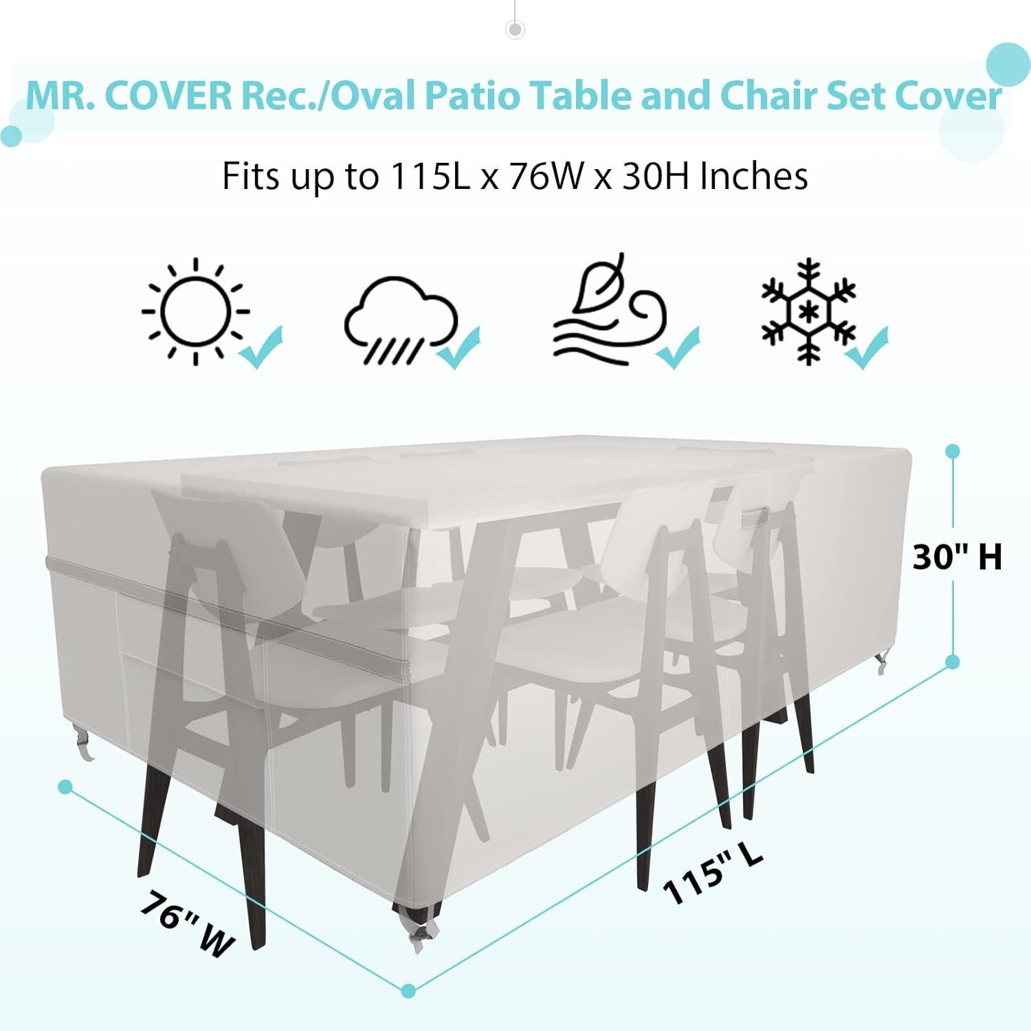 MR. COVER Patio Furniture Set Cover, Outdoor Sectional Set Cover, Also Fits Patio Conversation Set and More, 115L x 76W x 30H Inches, Rectangular, Waterproof & UV-Protection, Neutral, Amenre Series : Patio, Lawn & Garden