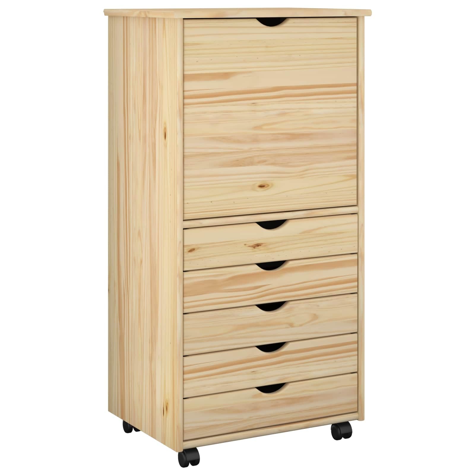 Armoire à roulettes marron en pin massif, commode naturelle de qualité supérieure