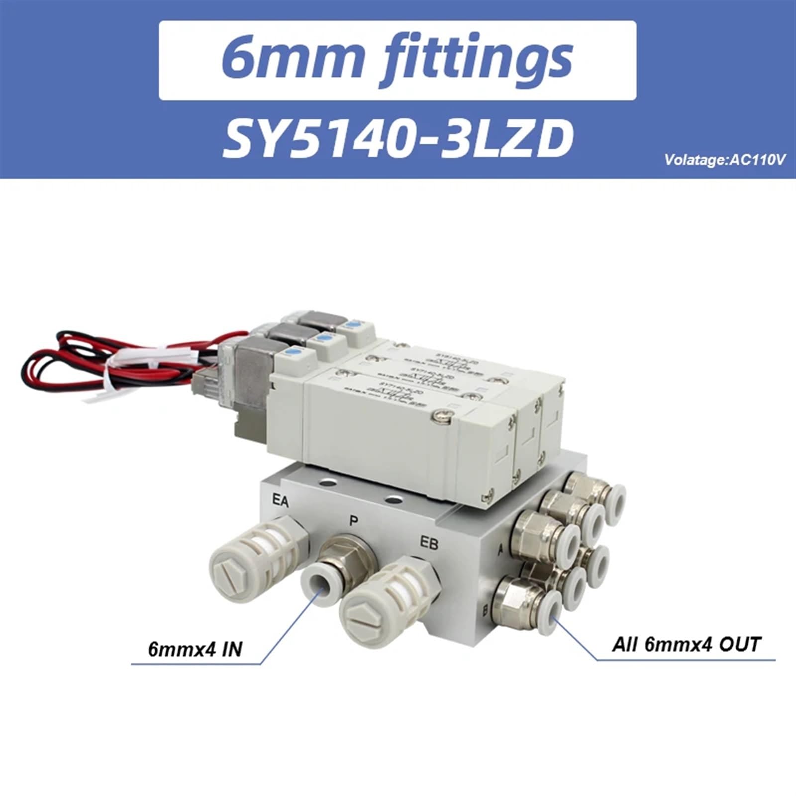 Kombinacja zaworów elektromagnetycznych typu SY5140 SMC SY5140-5LZD SY5140-6LZD 2 3 4 5 stacji (kolor: SY5140-3LZD 6 mm, rozmiar: 8 Status