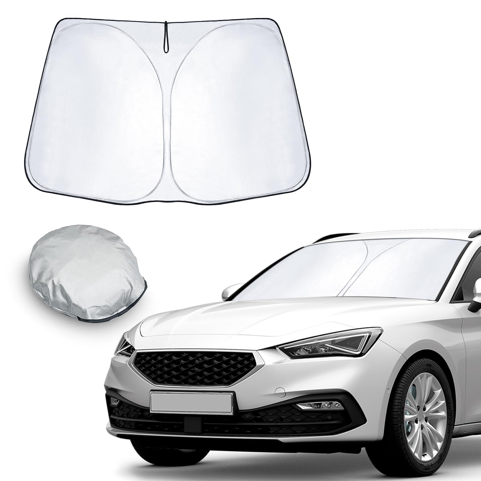 CDEFG Compatible con Seat Leon 4 MK4 / Cupra Leon 2020-2023 2024 Parasol Coche Delantero, Parasol Coche Parabrisas Protector Plegable con Gran Pantalla Anti UV Rayos Parasol Leon KL FR ST Accesorios