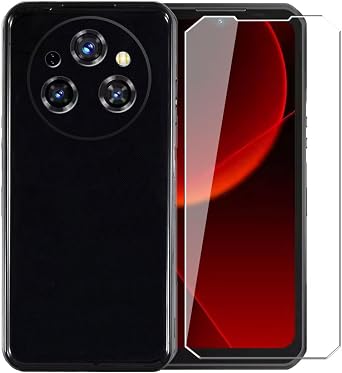 Case for Oukitel WP55 Pro + Glass Screen Protector Tempered Film - Transparent Silicone Soft Flexible Bumper Shockproof TPU Protective Cover Shell Black