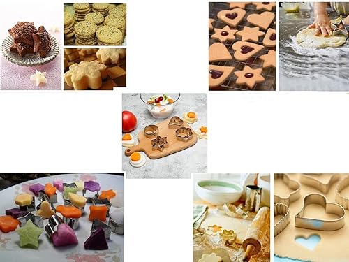 Miniatura 3 de Juego de 12 moldes de acero inoxidable para hornear con forma de corazón, forma de estrella, forma de estrella y forma de galletas, moldes de metal