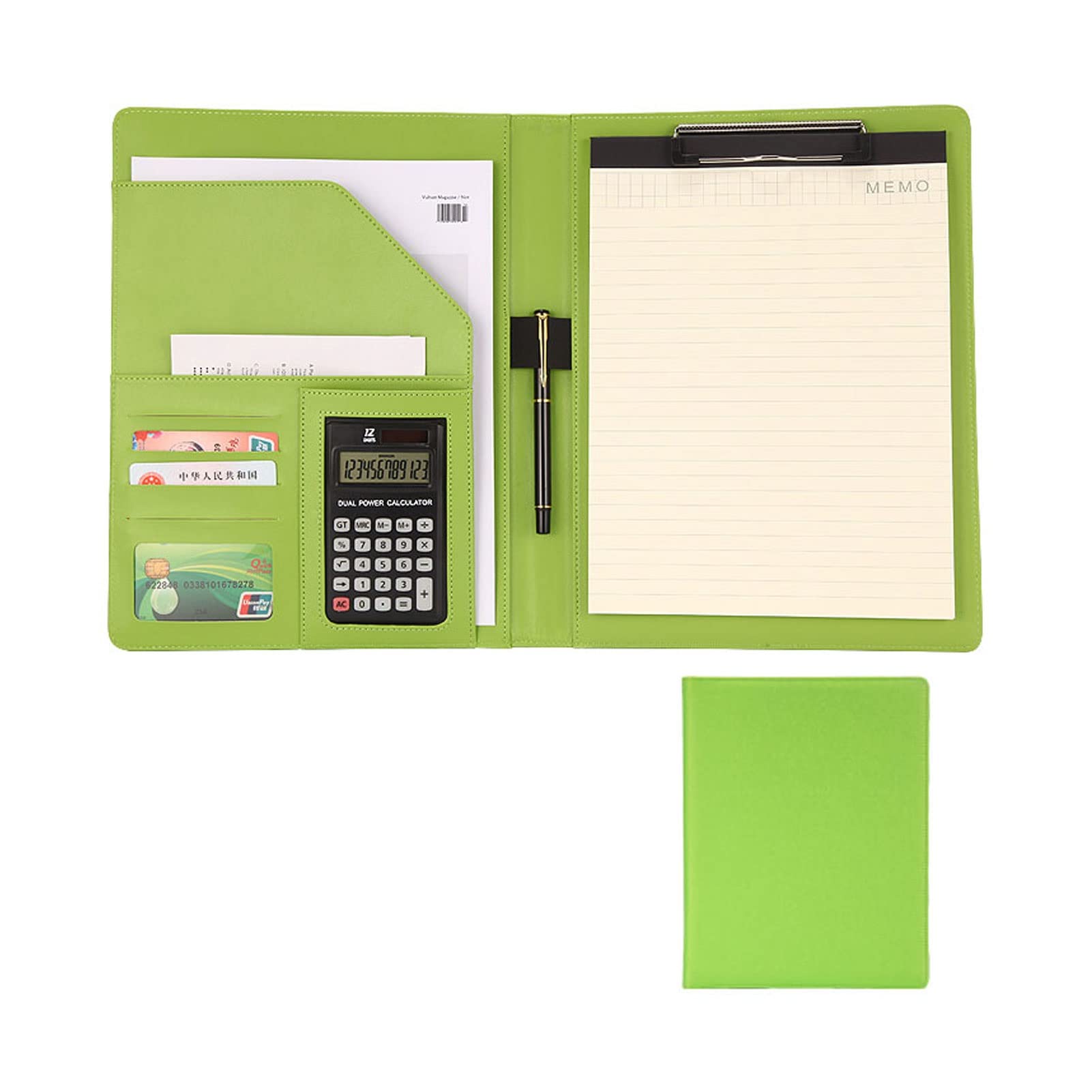 Raccoglitore di portfolio, Cartella portadocumenti A4 Padfolio Business PU Leather Notepad for curriculum Colloqui Cartella esecutiva for donne e uomini con calcolatrice Blocco for appunti Cartella fo