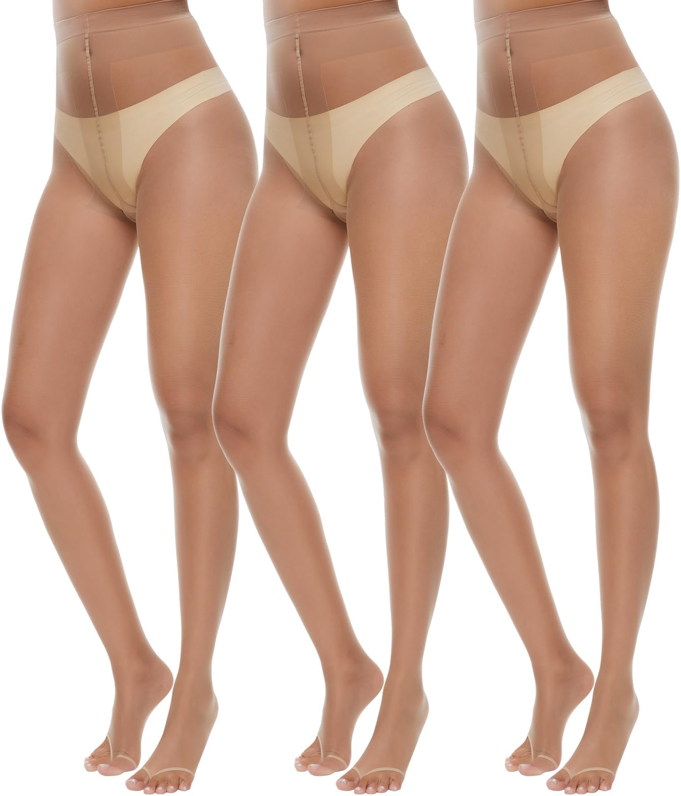 MANZI3 Pairs Toeless Pantyhose Tights for Women Ultra Thin 10D Toe Open Control Top Pantyhose