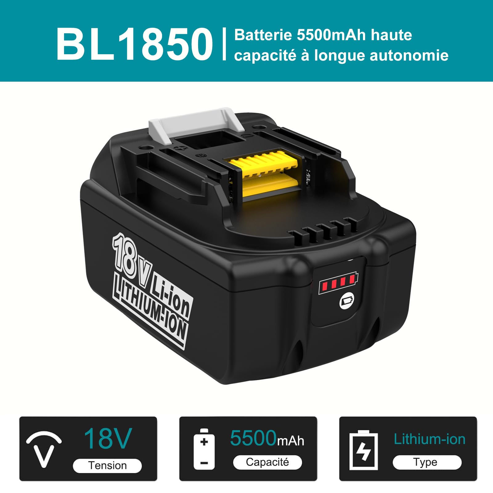 4pcs 18V 5500mAh Batterie pour Makita 18V Batterie