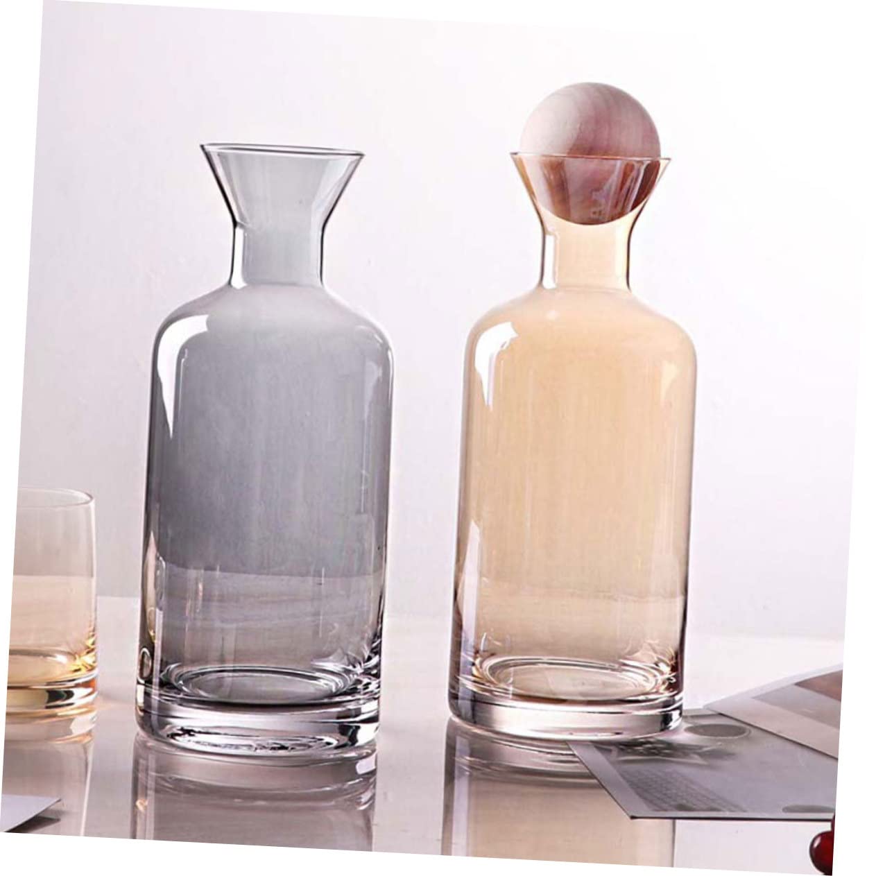 LABRIMP Jarra de Vidrio Resistente al Calor con Tapa de Madera Extraíble Capacidad Grande para Agua Fría Bebidas y Té para Uso Doméstico y Refrigerador Fácil de Llenar y Servir