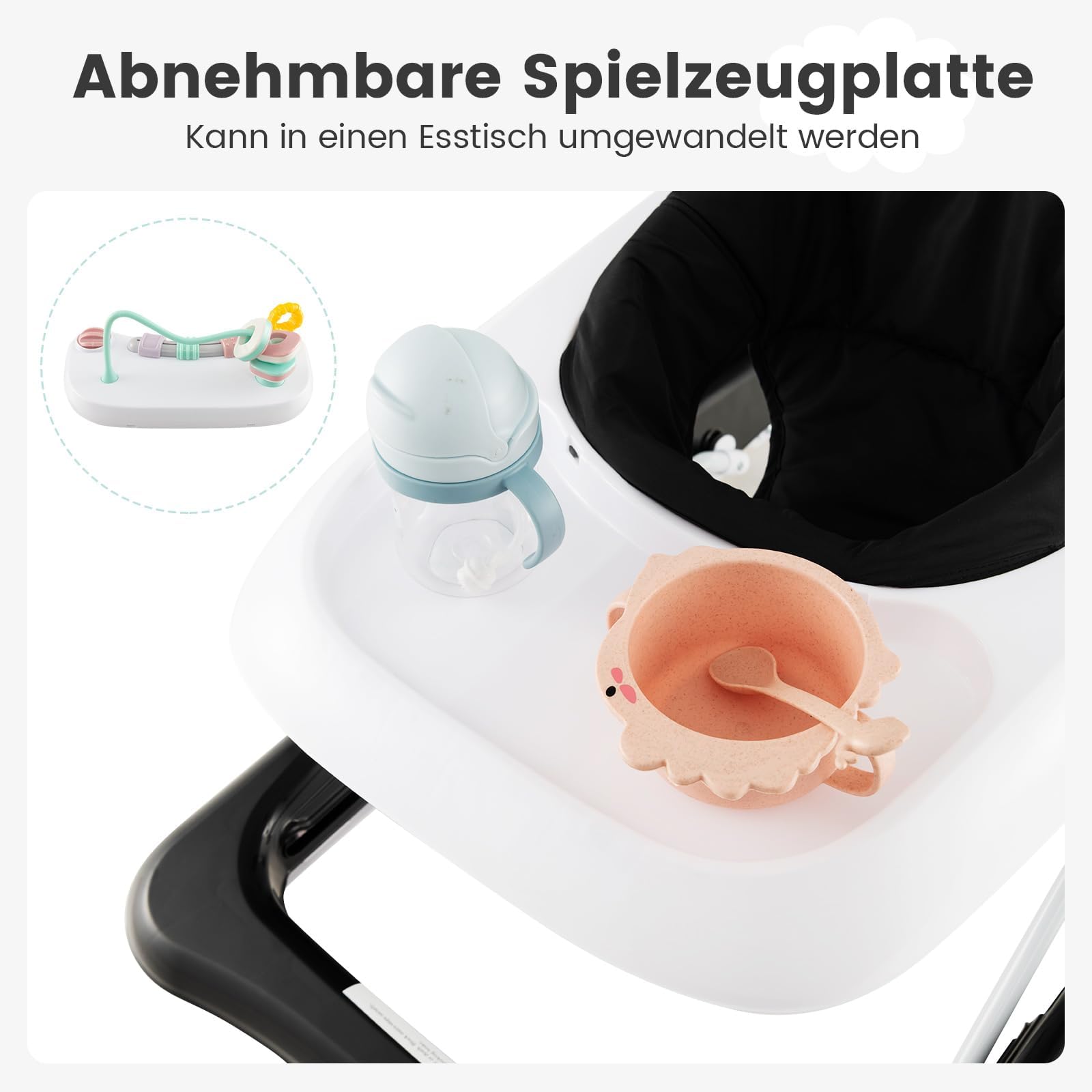 COSTWAY 3 in 1 Lauflernhilfe klappbar, Lauflernwagen mit verstellbarer Höhen & Geschwindigkeit, Baby Walker mit abnehmbarer Spielplatte, Laufwagen gehfrei Baby ab 6 Monaten (Schwarz)