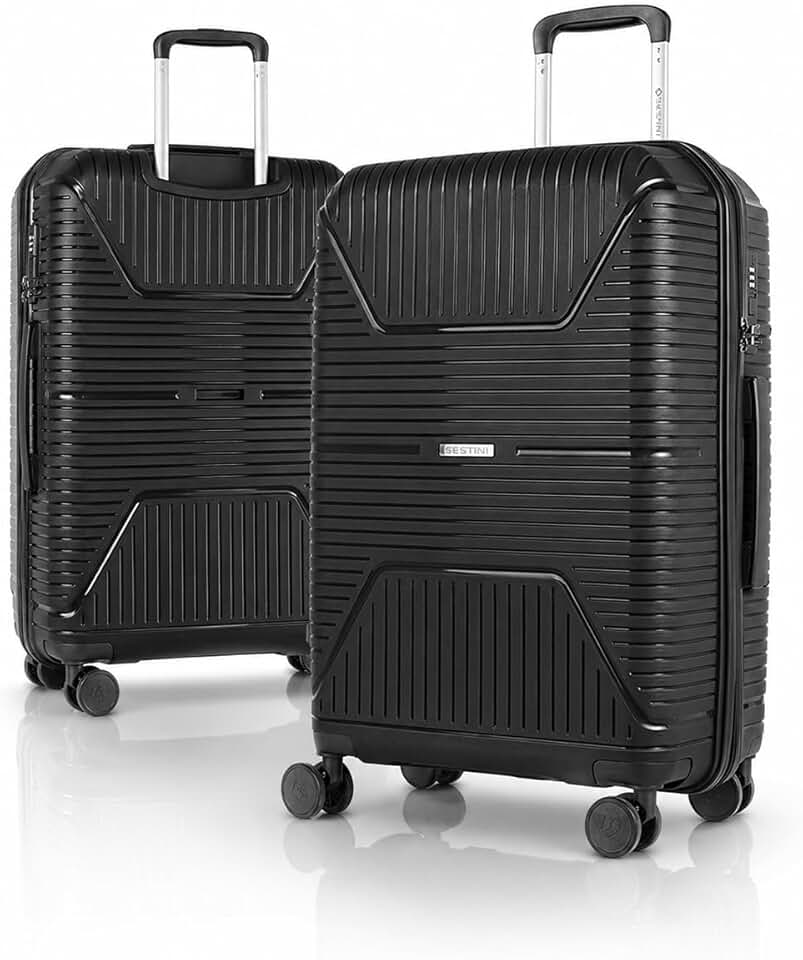 Mala Média 23kg em Polipropileno Ultra Resistente, Rodas Duplas 360º, Cadeado 3 Dígitos Personalizável Sestini PP Prime Preto de Viagem (Média)