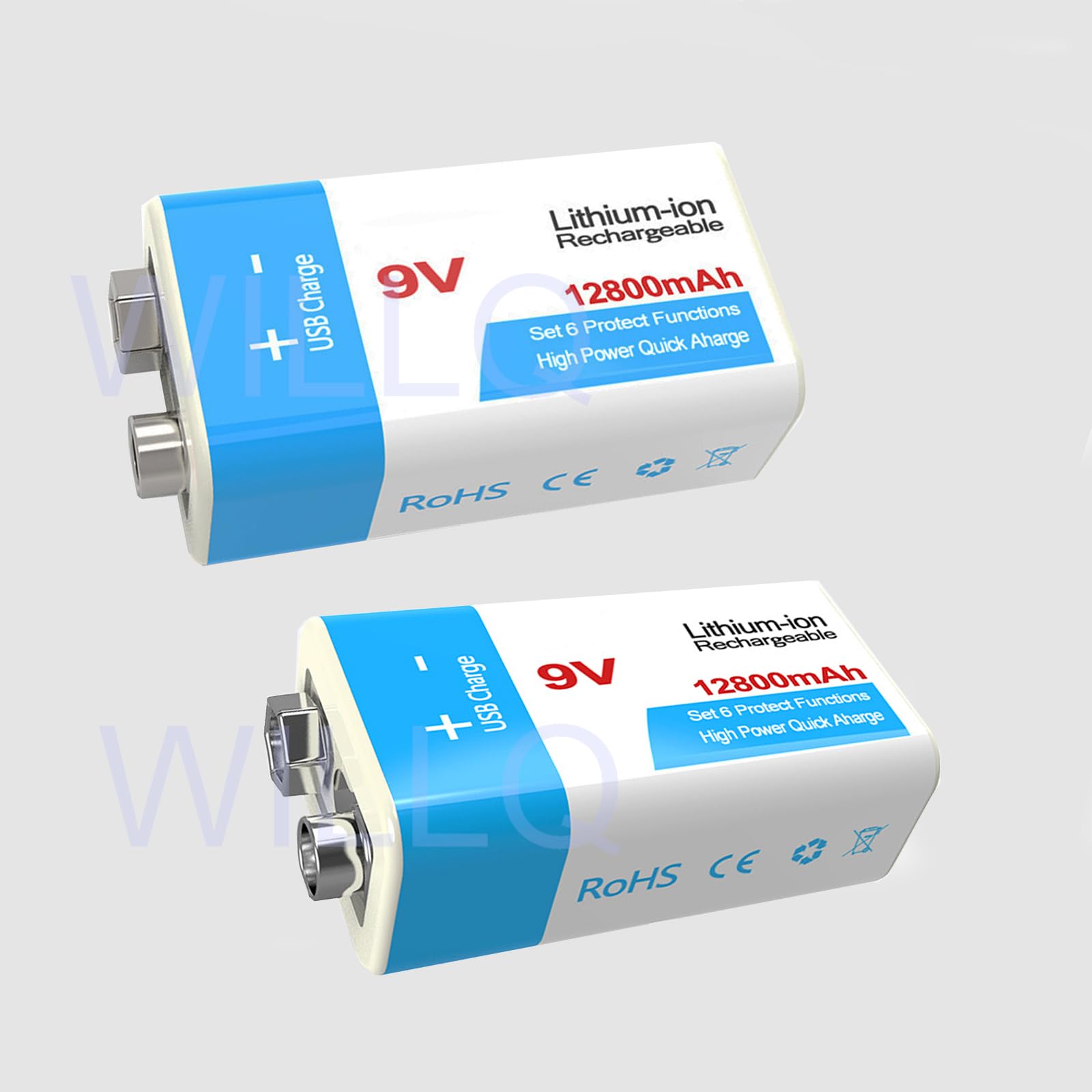 Baterías de Litio Recargables de 9V USB Tipo-c 9 Voltios 9900mAh 12800mAh Baterías de Repuesto 1.5 H Carga Rápida 1000 Ciclos para Dispositivos Eléctricos de 9V,2pcs 9v9900mah