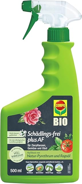 Compo COMPO Schädlings-frei plus AF - Spray gegen Blattläuse, Schildläuse, Wollläuse, Buchsbaumzünsler & Co. - für Zierpflanzen und Kernobst - 500 ml - anwendungsfertiges Insektizid — Pflanzenschutz