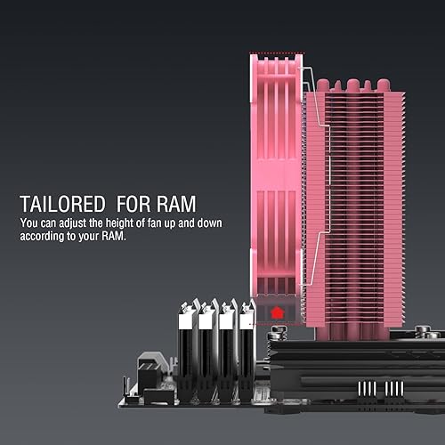 Miniatura 7 de Vetroo V5 Enfriador de CPU rosa, 4.724 in, 5 tubos de calor direccionables RGB y PWM, enfriador de aire para Intel LGA 17001200115X AMD AM5AM4