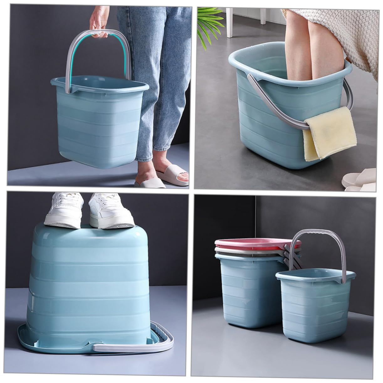 SHERCHPRY Secchio Robusto e Portatile in Plastica Rettangolare Manico per Giardinaggio e Uso Domestico per Acqua e Pulizie in Casa o Hotel