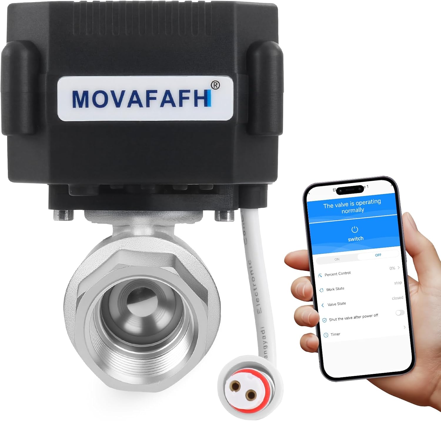 1" WiFi Smart Water Shutoff Valve - 5V DC Remote Control Timer, Stainless Steel, Mobile App Operation