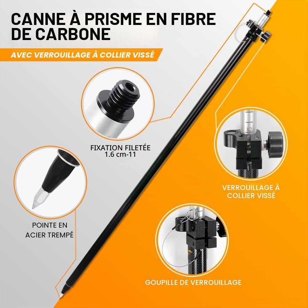 Mât GPS télescopique en fibre de carbone - Étendu jusqu'à 2,5 m/8,2 pi, pour l'arpentage et l'ingénierie GPS/GNSS accessoires et instruments (GLS25A)