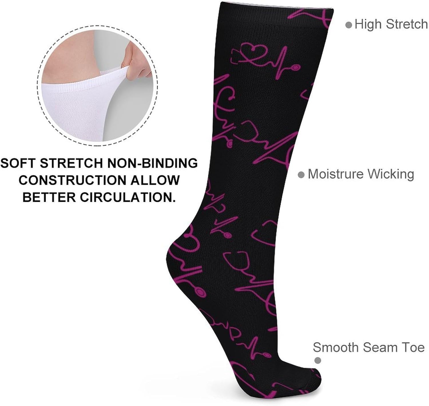 Heartbeat Nurse Knee High Socks Casual Long Stockings Over Calf Sock Tube for Women Men
