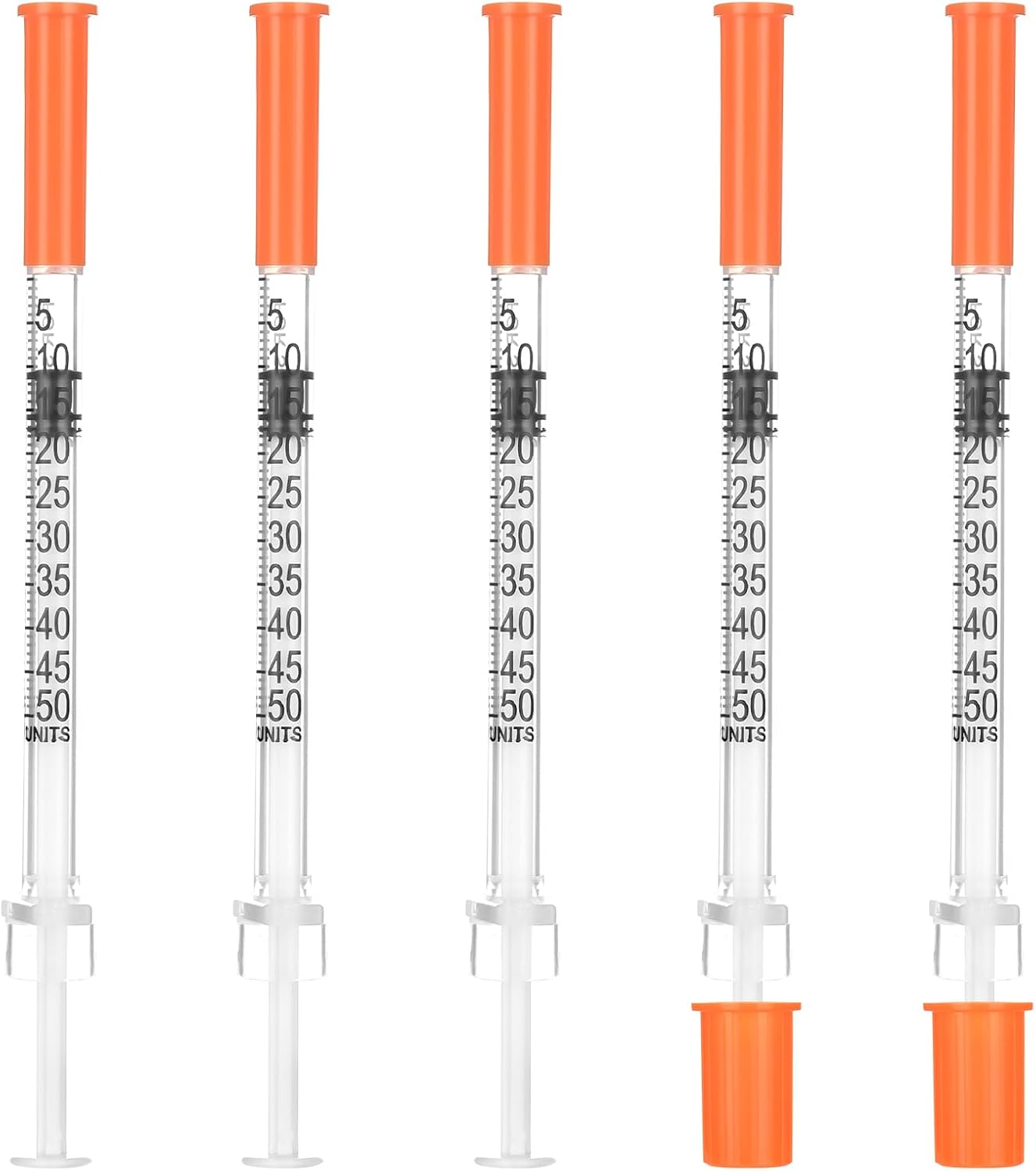 100Pack Lab Dispensing Transfer Liquid U-100-31 Ga, 0.5cc/mL Jeringas with 1/4" (6mm) Cap, Individually Wrapped