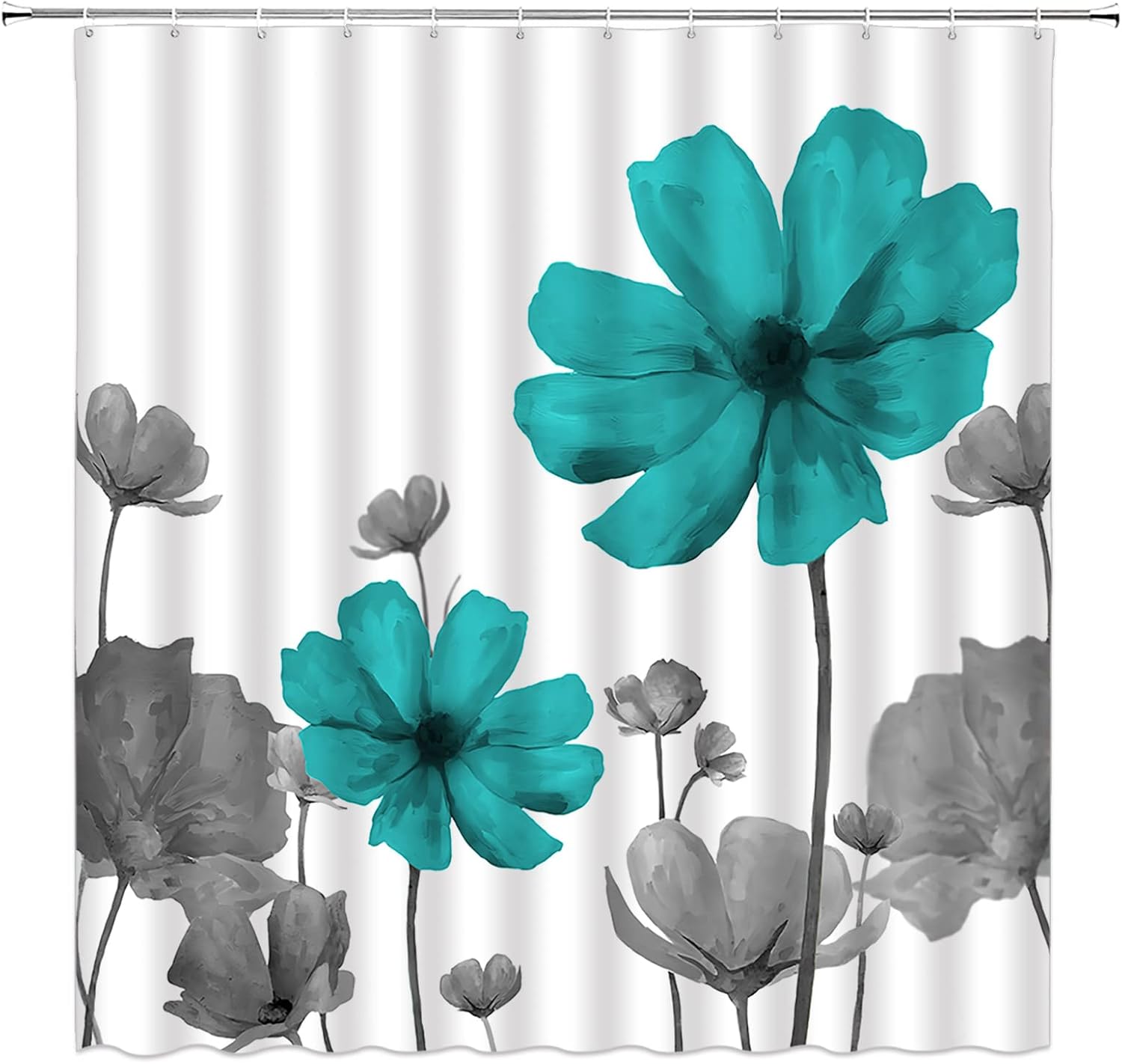 Red Grey Flower Shower Curtain Retro Floral Vintage Simple Elegant Abstract Flower Fabric Bathroom Curtains Decor Set with Hook (70" Wx74.8 H)