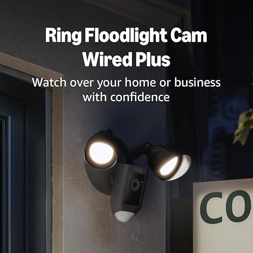 Ring Floodlight Cam Wired Plus — Outdoor home or business security with motion-activated 1080p HD video and floodlights, (2021 release) Black