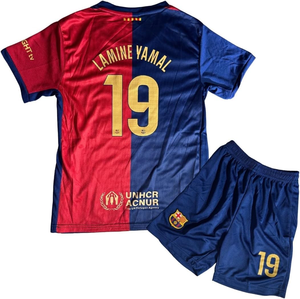 Barca Home Lamine Yamal #19 Barcelona Soccer Jersey with Short Set