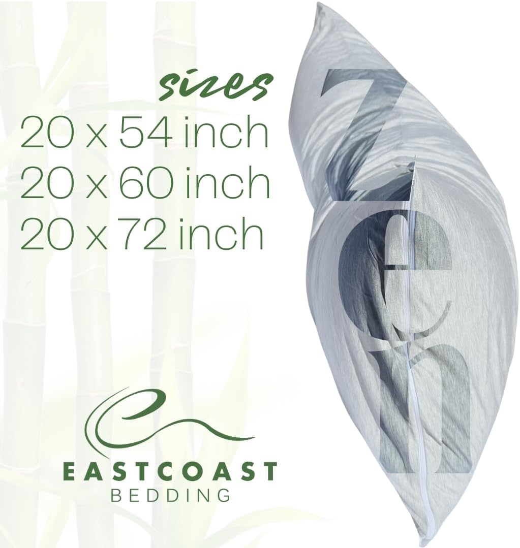 Gray Body Pillow Protector 82% Viscose Derived from Bamboo, 18% Polyester Stretchy Tight Silky Smooth Pillow Protection with Zipper, 20x72 inch