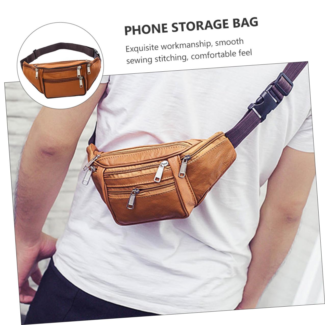 Beaupretty Riñonera Vintage para Hombre en Pu Resistente al Desgaste Costuras Suaves, Diseño Creativo para Jogging y Viajes Casuales