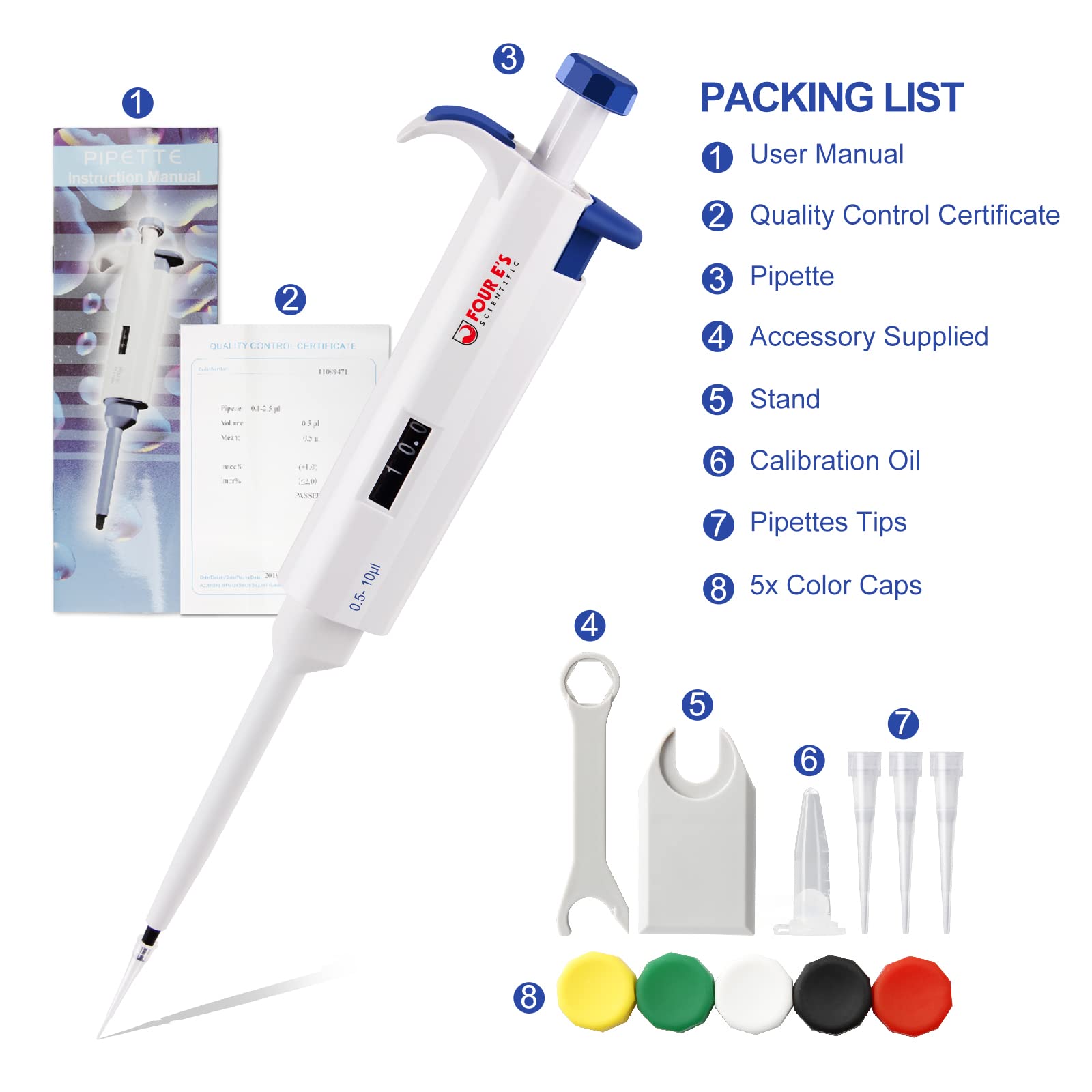 0,5-10μl mikropipeta pipetor pipeta laboratoryjna pipeta jednokanałowa dla laboratorium ISO8655 przyrost 0,1μl
