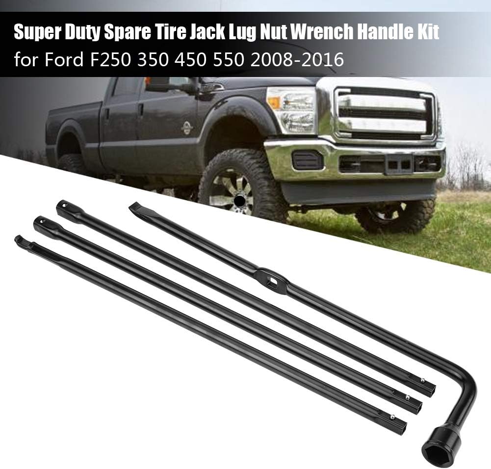 Iron Spare Tire Jack Lug Nut Wrench Kit, Heat Treated Decay Proof with Leather Case, for Super Duty F450 F550 2008 2016