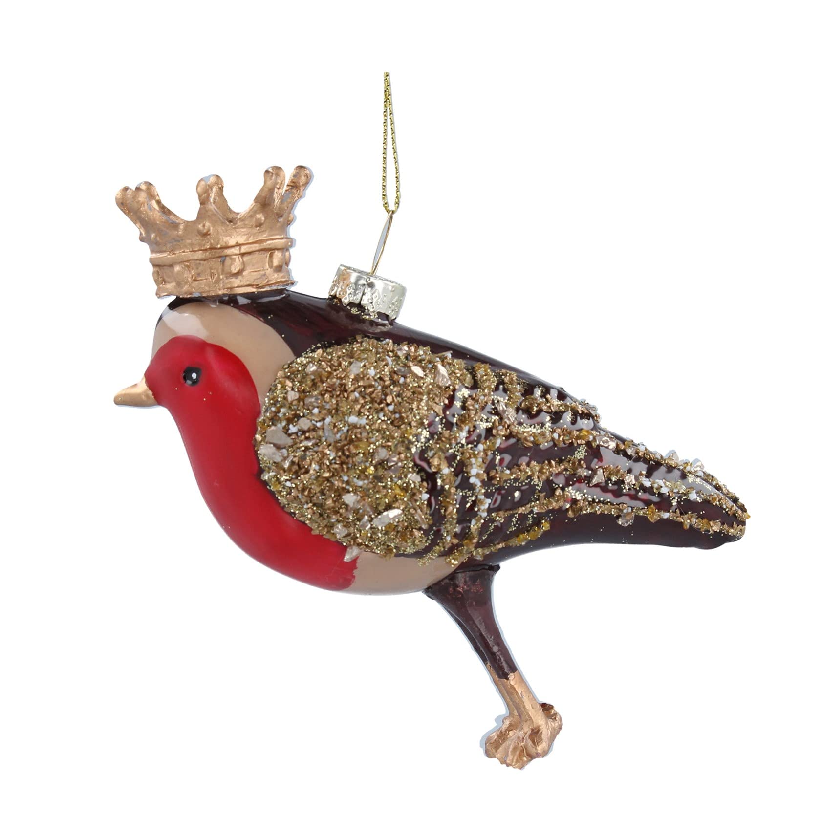 Gisela Graham Multicolor Robin With Crown Glass Christmas Tree Decoration