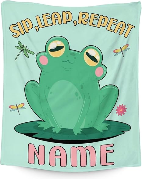 Mercuryelf Custom Frog Throw Blanket - Soft, Fuzzy & Warm - 50x60 Inches Flannel Blankets for Living Room, Sofa - Light Green Funny Throws Gift for Teens