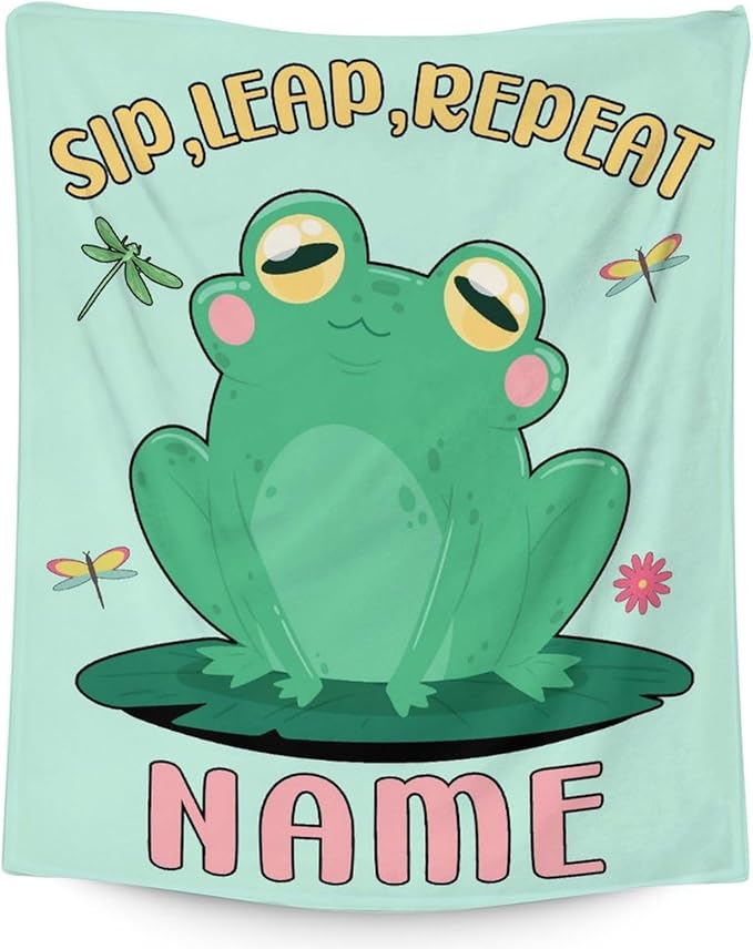 Mercuryelf Custom Frog Throw Blanket - Soft, Fuzzy & Warm - 50x60 Inches Flannel Blankets for Living Room, Sofa - Light Green Funny Throws Gift for Teens