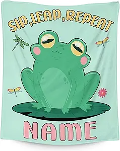 Mercuryelf Custom Frog Throw Blanket - Soft, Fuzzy & Warm - 50x60 Inches Flannel Blankets for Living Room, Sofa - Light Green Funny Throws Gift for Teens