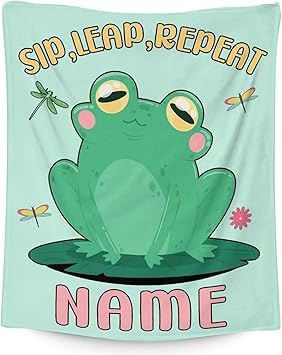 Mercuryelf Custom Frog Throw Blanket - Soft, Fuzzy & Warm - 50x60 Inches Flannel Blankets for Living Room, Sofa - Light Green Funny Throws Gift for Teens