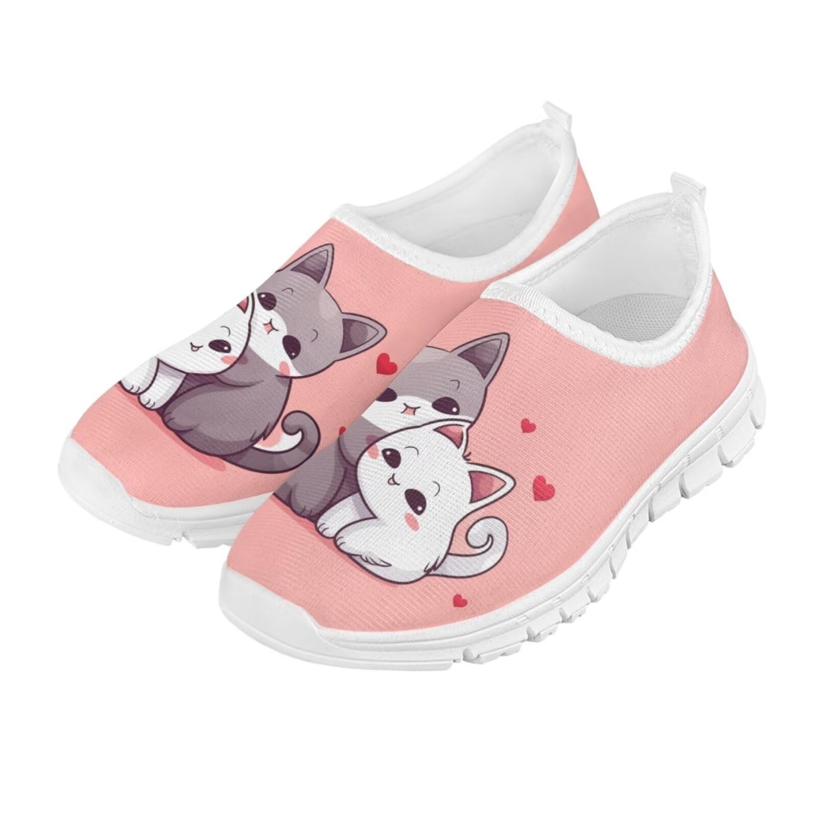Pointodoor Cat Running Shoes for Girls Size 13 Little Kid School Sneakers Breathable Mesh Slip on Tennis Shoes Comfortable Low Top Athletic Shoe