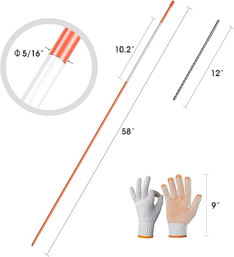 Vista 2 de 58 Inch Approx 5FT Driveway Markers with 10.2" Reflective Tape 20 Pack Solid Fiberglass Snow Stakes for Snow Plowing with Drill Bit and Gloves 5/16