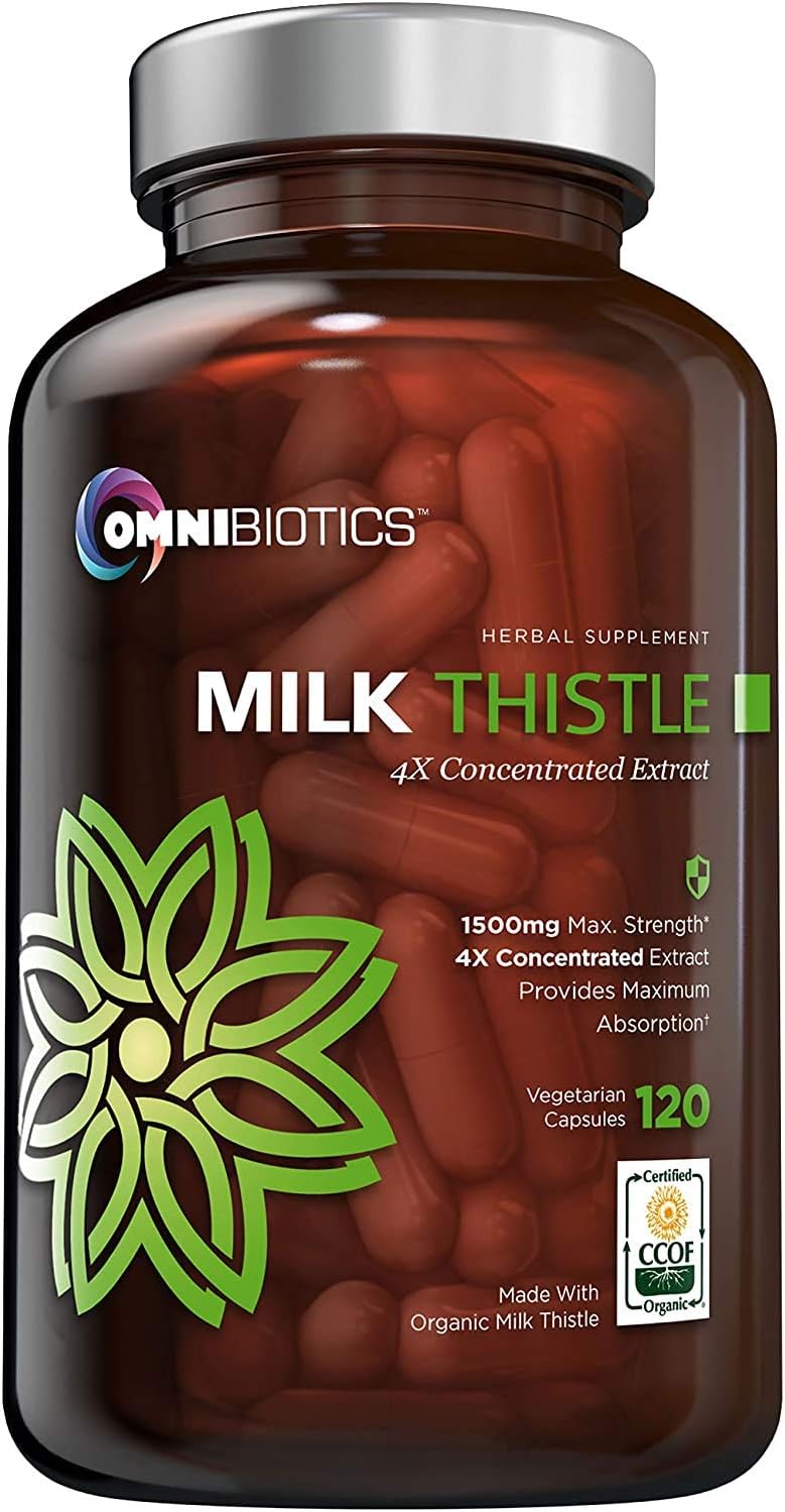 Organic Milk Thistle Capsules, 1500mg 4X Concentrated Extract with Silymarin is The Strongest Milk Thistle Supplement Available. Great for Liver